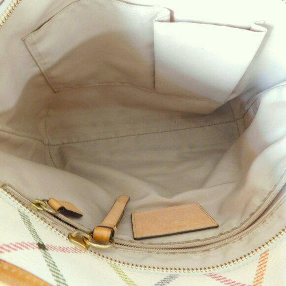 Large Coach Ivory Multi-Colored Striped Natural Hide Leather Tote handbag Purse - Picture 12 of 14